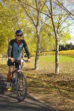 Ian cycling out from Howard Park & Madfish through the vineyards, Margaret River