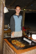 Ian cooking up another great sausage pasta on the barbie, Monkey Mia