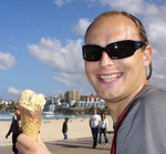 Ian enjoying an ice-cream on Bondi Beach, Sydney