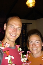 Us with our garlands, having arrived at Tahiti