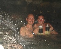 Us enjoying some dark Bavaria beers at the hot springs!