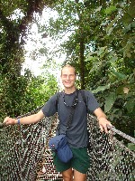 Ian on a suspension bridge at the Hanging Bridges of Arenal