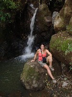 Nikki by waterfall in Reserva Natural Atitlan, Panajachel, Lago de Atitlan