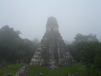 Templo I in the early morning mist, Tikal