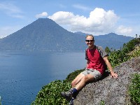 Ian with view of Volcan San Pedro on walk to Tzununa, Lago de Atitlan