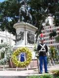Soldiers and flower wreaths at a monument in the Parque Central for Independence Day (Sept 15th), Tegucigalpa