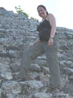 Nikki descending Grand Pyramid at Coba