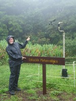 Nikki at the meteorological station at Volcan Mombacho (not convinced the rainguage was appropriate for the amount of rain that was falling!)