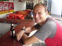 Ian enjoying a beer at the petrol station - where else would you expect to find a bar?!