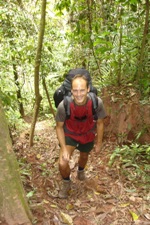 Ian climbing up steep forest trail, Ban Nam Lai Trek