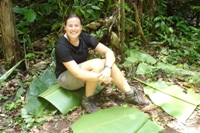 Nikki with our picnic lunch on banana leaves, Ban Nam Lai Trek