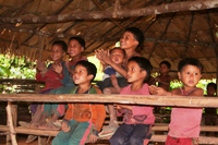 Children in school hut, learning how to count in English (as taught by Nikki!), Ban Nam Lai Trek