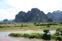 View across the Nam Sok river from our balcony, Vang Vieng