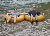Us in our tubes at the put-in, Nam Sok River, Vang Vieng