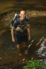 Ian crossing the River Trenggan, Taman Negara