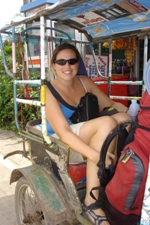 Nikki on the tuk-tuk from Chiang Khong to Thailand immigration