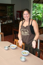 Nikki with more dishes at cooking school, day 3, Chiang Mai