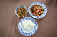 Yellow Chicken Curry and Chicken with Cashew Nuts (made by us!), Chiang Mai