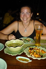 Nikki tucking into a tasty thai green curry at the White House Restaurant, Lopburi
