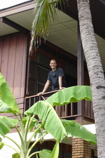 Ian on our balcony at the Lotus Village, Sukhothai