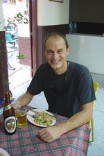 Ian enjoying lunch at the train station, Phitsanulok