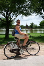 Nikki cycling through Old Sukhothai