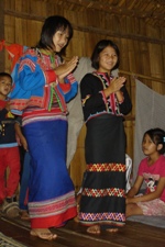 Local girls from Red Ahu tribe entertain us with some dancing and singing, Doi Chiang Dao Trek