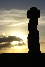 Moai at sunset, just north of Hanga Roa, Easter Island