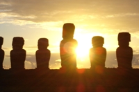 Some of 15 moai at Tongariki at sunrise, Easter Island