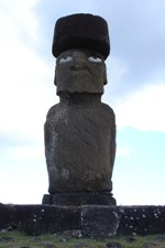Moai north of Hanga Roa, complete with white inset eyes, Easter Island