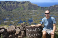 Ian at the crater of Rano Kau volcano, Easter Island