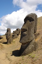 A few of the moai in the quarry at Rano Raraku, Easter Island