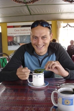 Ian with a coca tea on the way to the Colca Canyon