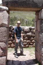 Ian through archway at Sacsayhuaman