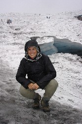 Nikki very relieved to have reached the glacier at last!