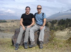 Us resting on a rock on the hike to Laguna Churup