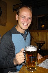 Ian's shrunk - no, it's just a VERY large beer!
