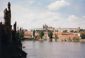 View across the river of Charles Bridge and the castle